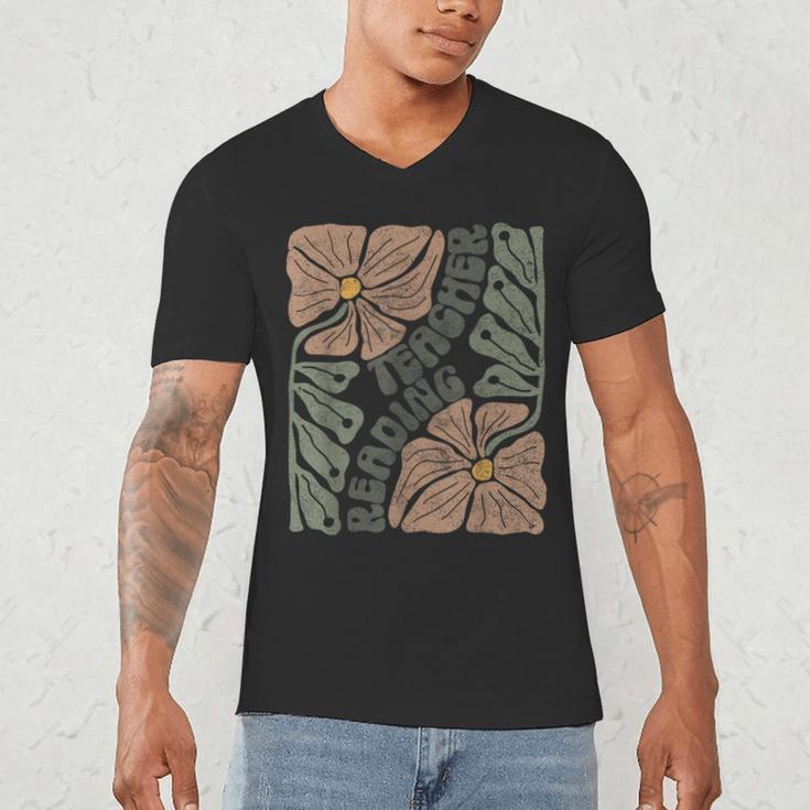Boho Floral Reading Teacher Retro Reading Specialist Wildfl Men's V-Neck T-Shirt, novelty gifts, funny gifts Boho Floral Reading Teacher Retro Reading Specialist Wildfl Men's V-Neck T-Shirt, novelty gifts, funny gifts