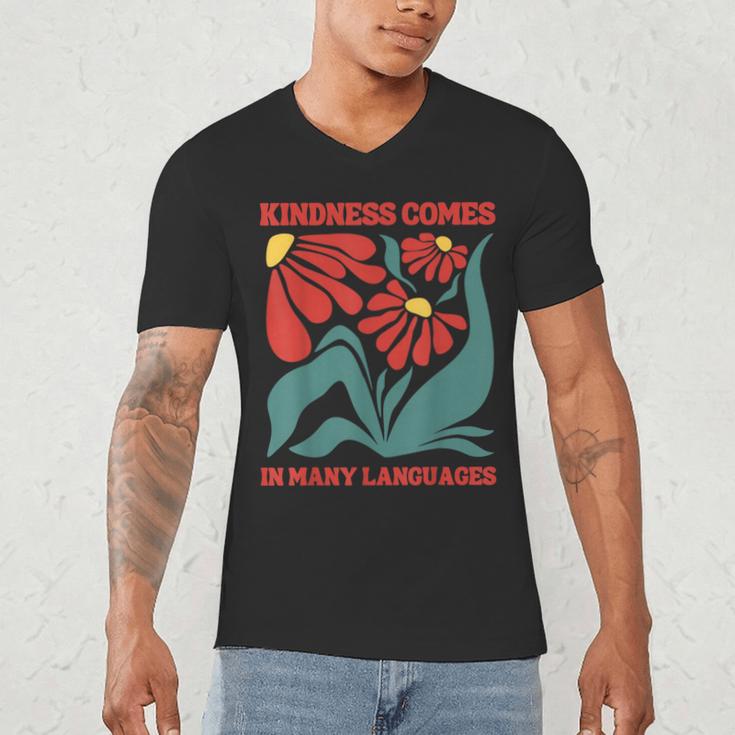 Boho Flower ESL Teacher Kindness Comes In Many Languages Men's V-Neck T-Shirt, novelty gifts, funny gifts