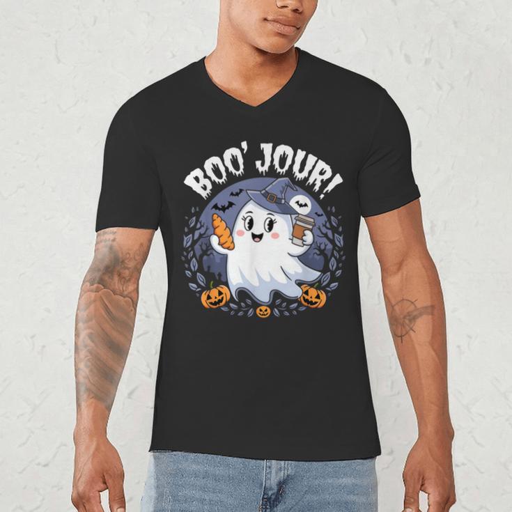 Boo Jour Ghost Halloween French Teacher Cute Coffe Croissant Men's V-Neck T-Shirt, novelty gifts, funny gifts