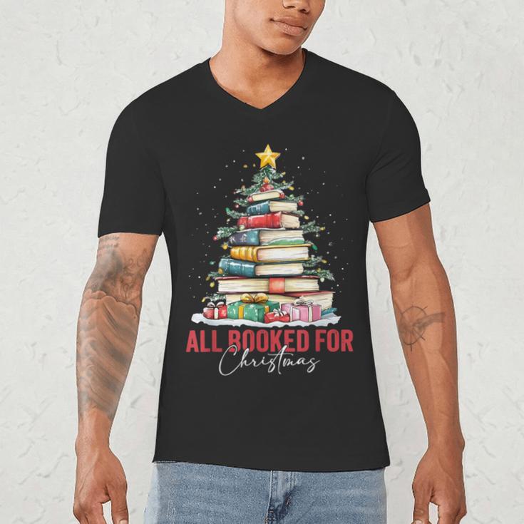 All Booked For Christmas Xmas Tree Teacher Holiday Pajamas Men's V-Neck T-Shirt, novelty gifts, funny gifts