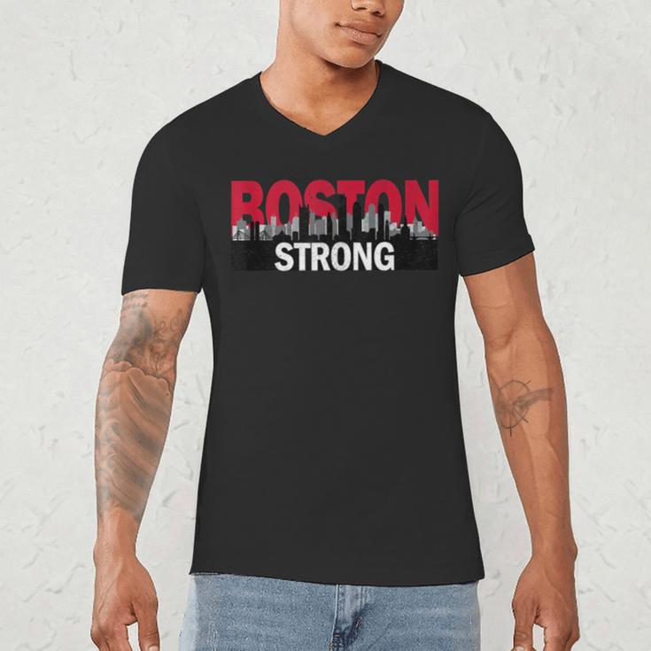 Boston Strong Logo Vintage Boston City Skyline Men's V-Neck T-Shirt, novelty gifts, funny gifts