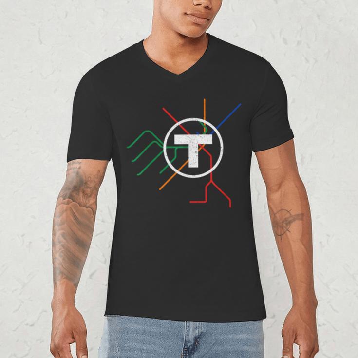 Boston T Subway Map Vintage MBTA Men's V-Neck T-Shirt, novelty gifts, funny gifts