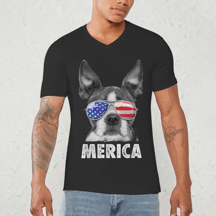 Boston Terrier 4th Of July Merica Men Women USA Flag Vintage Men's V-Neck T-Shirt, novelty gifts, funny gifts
