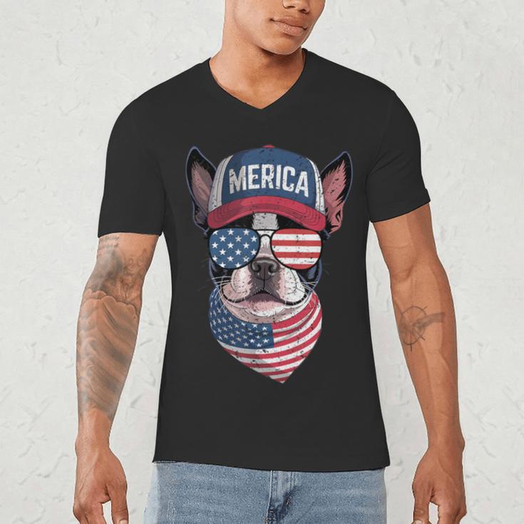 Boston Terrier 4th Of July US Merica Bostie Dog Patriotic For Men Women Kids Men's V-Neck T-Shirt, novelty gifts, funny gifts