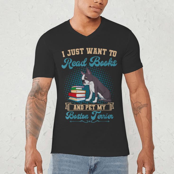 Boston Terrier American Gentleman Bibliophile Book Lover Men's V-Neck T-Shirt, novelty gifts, funny gifts