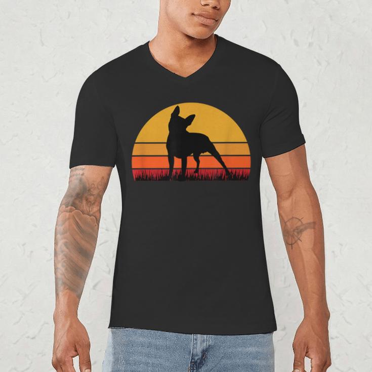 Boston Terrier Bostie Sunset Retro Dog Pet Mom Dad Men's V-Neck T-Shirt, novelty gifts, funny gifts