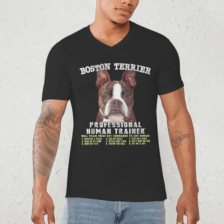 Boston Terrier Brindle Dog Professional Human Trainer Men's V-Neck T-Shirt, novelty gifts, funny gifts