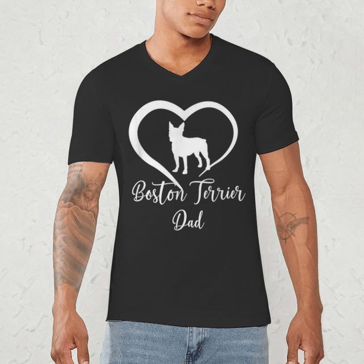 Boston Terrier Dad Cute Boston Terrier Silhouette Heart Men's V-Neck T-Shirt, novelty gifts, funny gifts