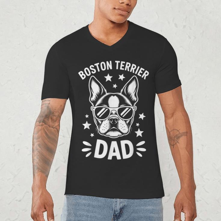 Boston Terrier Dad Boston Terrier Men's V-Neck T-Shirt, novelty gifts, funny gifts
