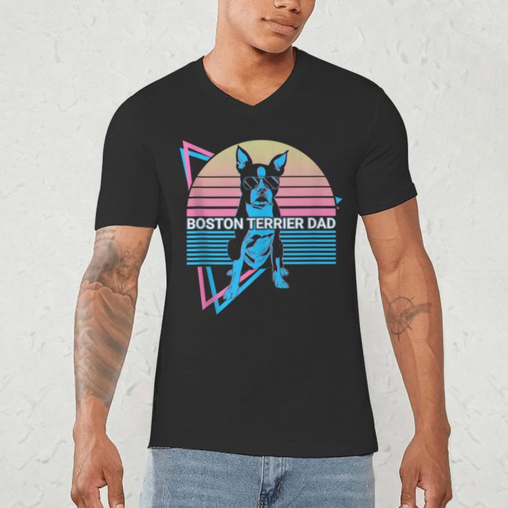 Boston Terrier Dad Retro Men's V-Neck T-Shirt, novelty gifts, funny gifts