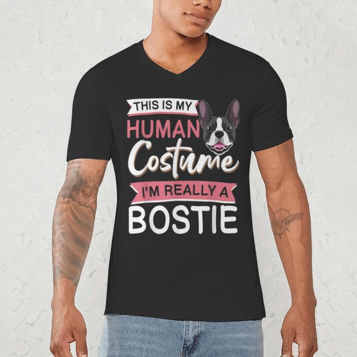 Boston Terrier Dog Bostie Halloween Costume Dog For Kids Men's V-Neck T-Shirt, novelty gifts, funny gifts