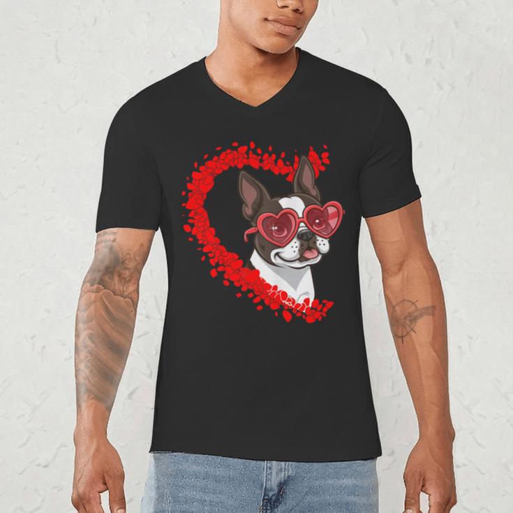 Boston Terrier Dog Mom Dad Valentine’s Day Pet Lover For Men Women Kids Men's V-Neck T-Shirt, novelty gifts, funny gifts