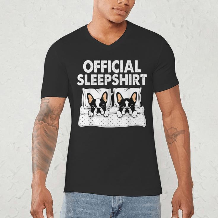 Boston Terrier Dog Official Sleep Pajamas Nightgown Men's V-Neck T-Shirt, novelty gifts, funny gifts
