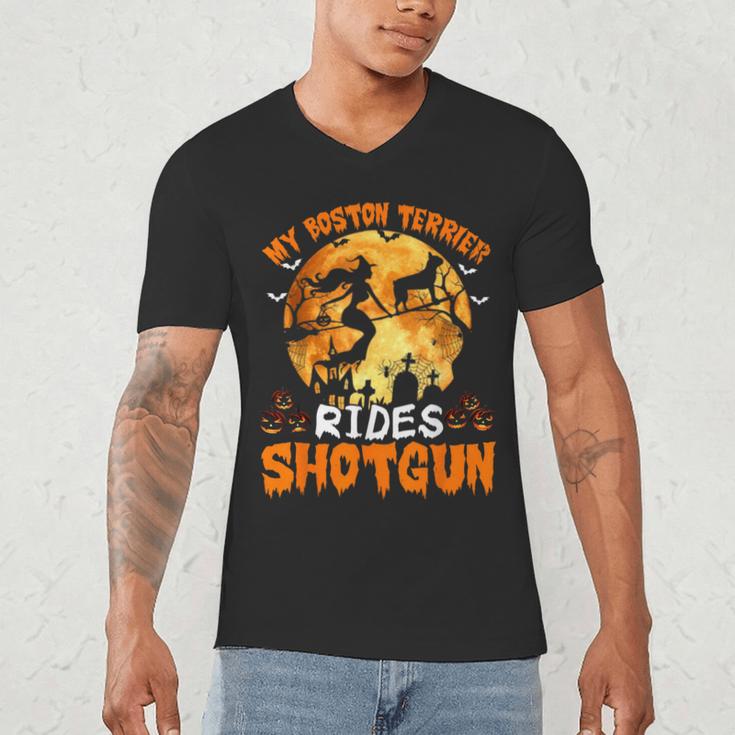 My Boston Terrier Dog Rides Shotgun Witch Halloween Men Women Men's V-Neck T-Shirt, novelty gifts, funny gifts