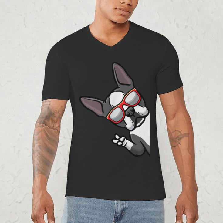 Boston Terrier Dog From Side Boston Bull Men's V-Neck T-Shirt, novelty gifts, funny gifts