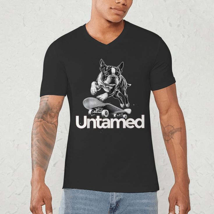 Boston Terrier Dog Untamed For Men Women Men's V-Neck T-Shirt, novelty gifts, funny gifts