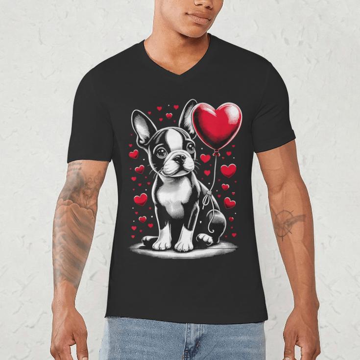 Boston Terrier Dog Valentine's Day Dog Owner Men's V-Neck T-Shirt, novelty gifts, funny gifts