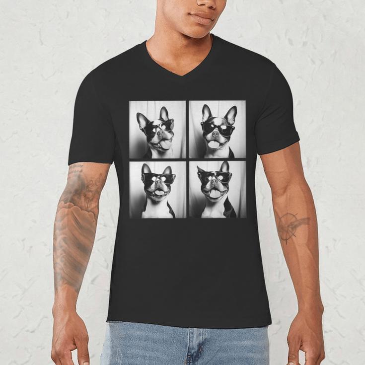Boston Terrier Dogs With Sunglasses Photo Pets Meme Men's V-Neck T-Shirt, novelty gifts, funny gifts