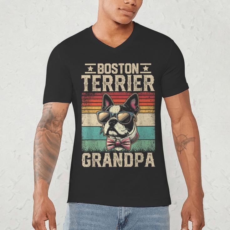 Boston Terrier Grandpa Dog Lover Father's Day Men's V-Neck T-Shirt, novelty gifts, funny gifts