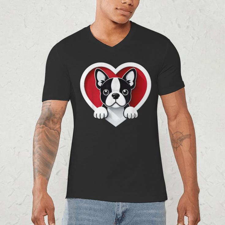 Boston Terrier Heart Cute Puppy Lover Or Dog Owner Men's V-Neck T-Shirt, novelty gifts, funny gifts