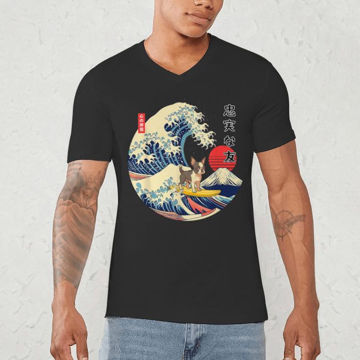 Boston Terrier Japanese Kanagawa Wave Surf Loyal Dog Men Women Kids Men's V-Neck T-Shirt, novelty gifts, funny gifts