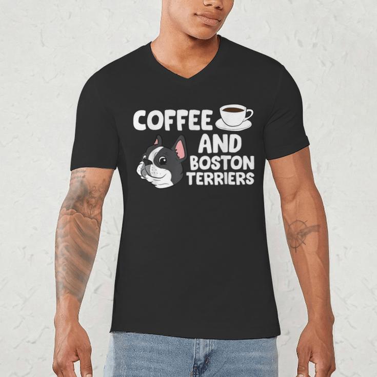 Boston Terrier Lover Coffee And Boston Terriers Men's V-Neck T-Shirt, novelty gifts, funny gifts