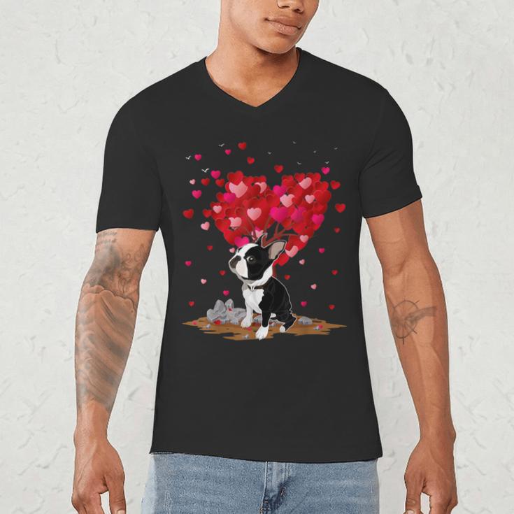 Boston Terrier Lover Heart Shape Boston Terrier Valentine Men's V-Neck T-Shirt, novelty gifts, funny gifts