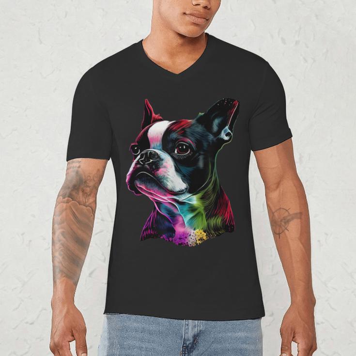Boston Terrier Lovers Colorful Pop Art Boston Terrier Men's V-Neck T-Shirt, novelty gifts, funny gifts