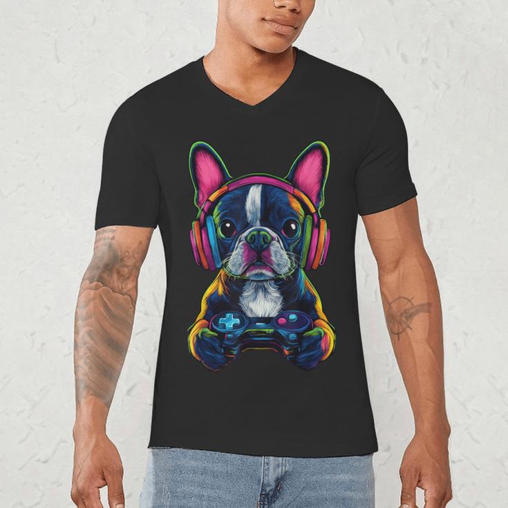 Boston Terrier Lovers Gaming Headphones Boston Terrier Men's V-Neck T-Shirt, novelty gifts, funny gifts