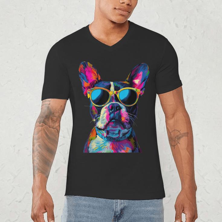 Boston Terrier Lovers Pop Art Boston Terrier Men's V-Neck T-Shirt, novelty gifts, funny gifts