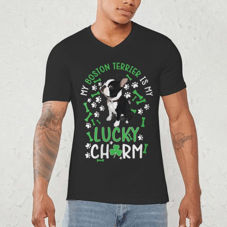 My Boston Terrier Is My Lucky Charm Paw Dog St Patrick's Day Men's V-Neck T-Shirt, novelty gifts, funny gifts