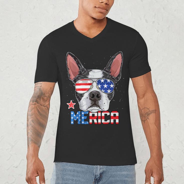 Boston Terrier Merica 4th Of July T Shirt Men Boys Dog Puppy Men's V-Neck T-Shirt, novelty gifts, funny gifts