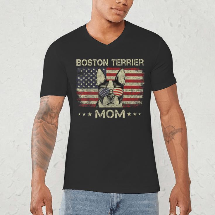 Boston Terrier Mom Dog Lovers American Flag 4th Of July Men's V-Neck T-Shirt, novelty gifts, funny gifts