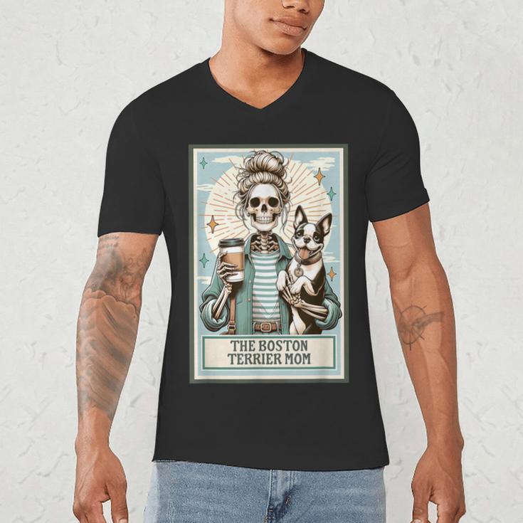 The Boston Terrier Mom Skeleton Spooky Season Halloween Men's V-Neck T-Shirt, novelty gifts, funny gifts