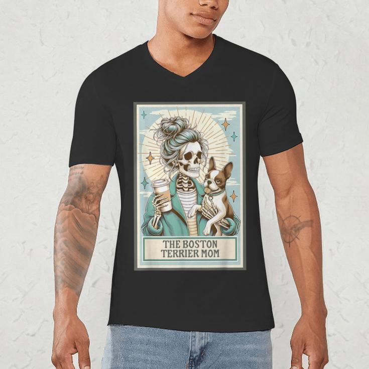 Boston Terrier Mom Skeleton Tarot Card Witch Vibes Dog Mom Men's V-Neck T-Shirt, novelty gifts, funny gifts