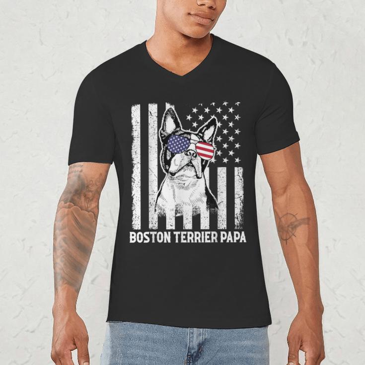 Boston Terrier Papa Cool Dog Lover USA American Flag Men Women Men's V-Neck T-Shirt, novelty gifts, funny gifts