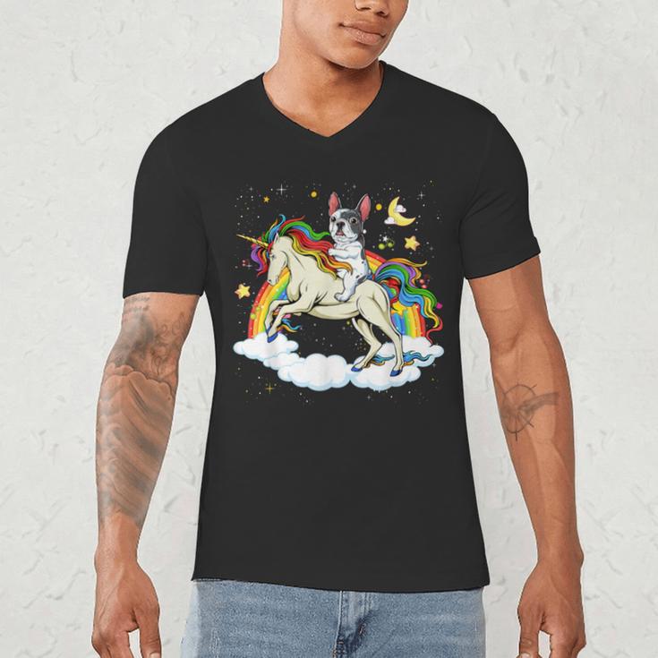 Boston Terrier Riding Unicorn Boys Girls Kids Rainbow Men's V-Neck T-Shirt, novelty gifts, funny gifts