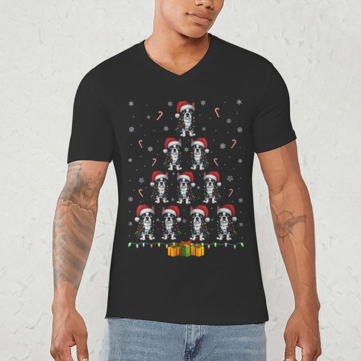 Boston Terrier Santa Hat Xmas Light Men Women Christmas Tree Men's V-Neck T-Shirt, novelty gifts, funny gifts