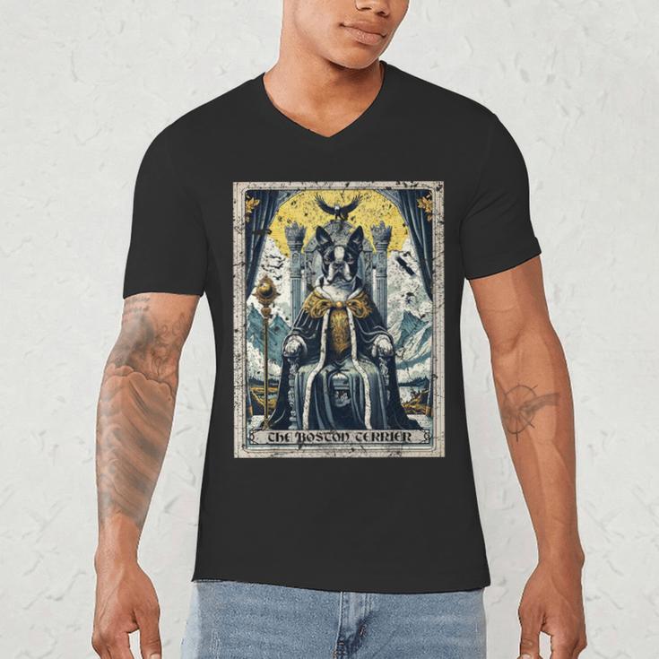 Boston Terrier Tarot Card Dog Men's V-Neck T-Shirt, novelty gifts, funny gifts