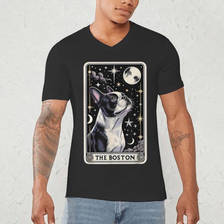 Boston Terrier Tarot Card Star With The Moon Men Women Kids Men's V-Neck T-Shirt, novelty gifts, funny gifts