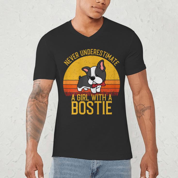 Boston Terrier Never Underestimate a Girl With a Bostie Men's V-Neck T-Shirt, novelty gifts, funny gifts