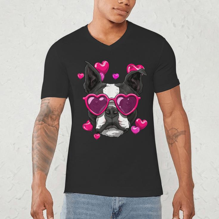 Boston Terrier Valentines Day Shirt Heart Dog Lover Men's V-Neck T-Shirt, novelty gifts, funny gifts