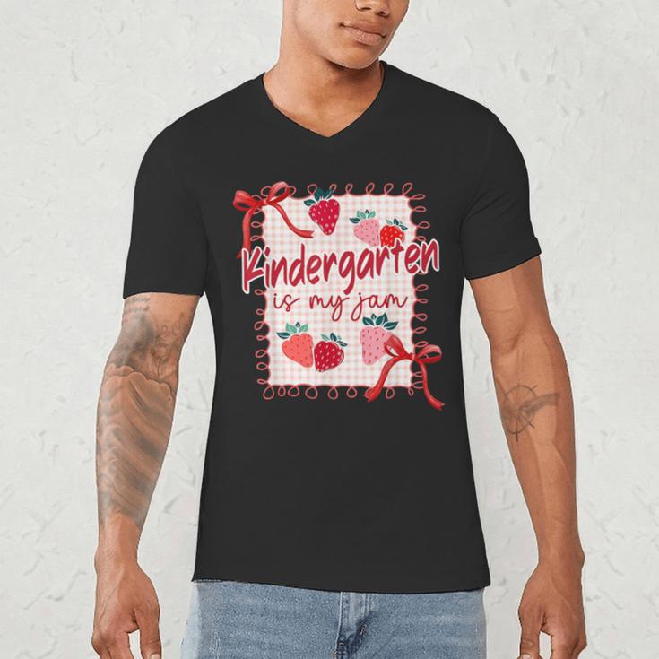 Bow Strawberry Kindergarten Is My Jam Teacher Kinder Team Men's V-Neck T-Shirt, novelty gifts, funny gifts