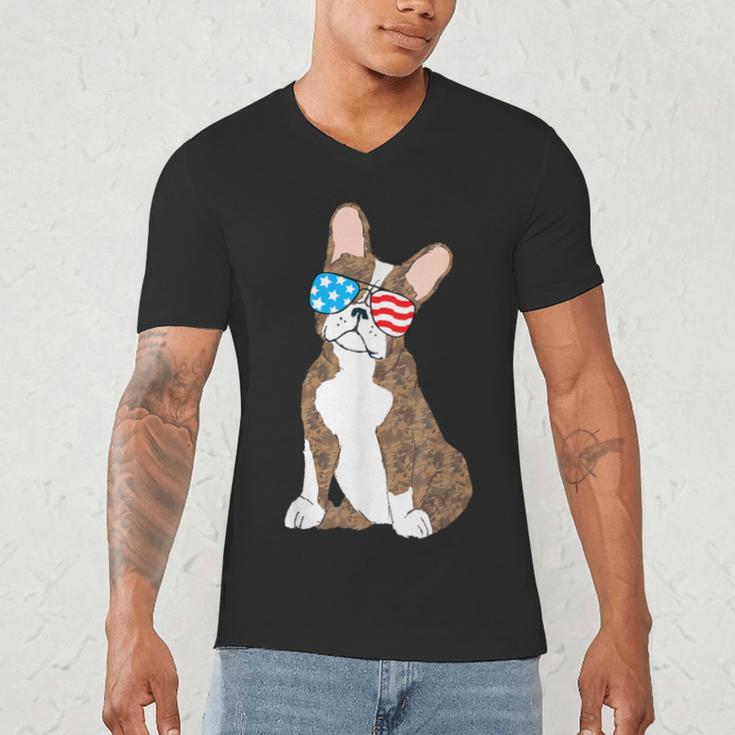 Brindle Boston Terrier Dog Patriotic Shirt USA Flag Men's V-Neck T-Shirt, novelty gifts, funny gifts