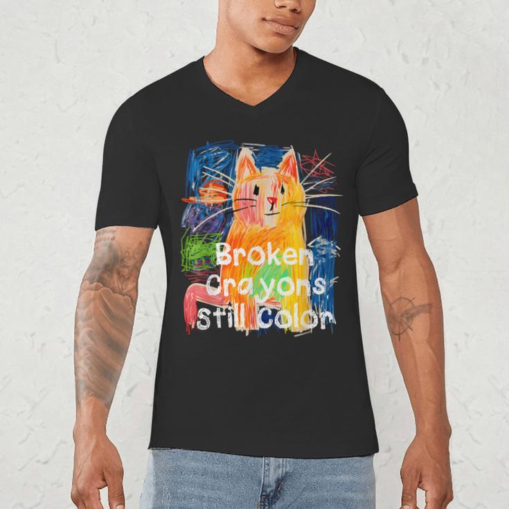 Broken Crayons Still Color Cat Teacher Men's V-Neck T-Shirt, novelty gifts, funny gifts Broken Crayons Still Color Cat Teacher Men's V-Neck T-Shirt, novelty gifts, funny gifts