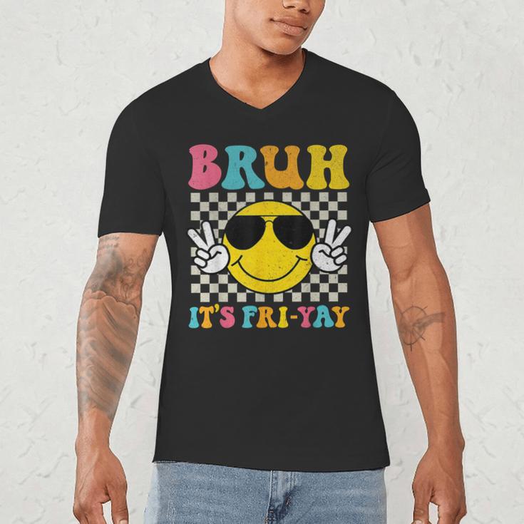 Bruh It's Fri-Yay Friday Weekend Smile Face Teacher Student Men's V-Neck T-Shirt, novelty gifts, funny gifts