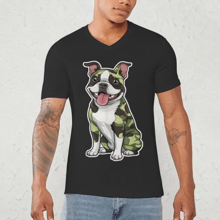 Camo Boston Terrier Pet Owner Camouflage Dog Lover Men's V-Neck T-Shirt, novelty gifts, funny gifts