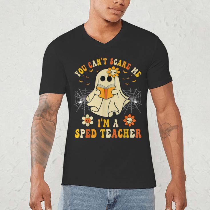 You Can't Scare Me I'm A SPED Teacher Halloween Ghost Men's V-Neck T-Shirt, novelty gifts, funny gifts