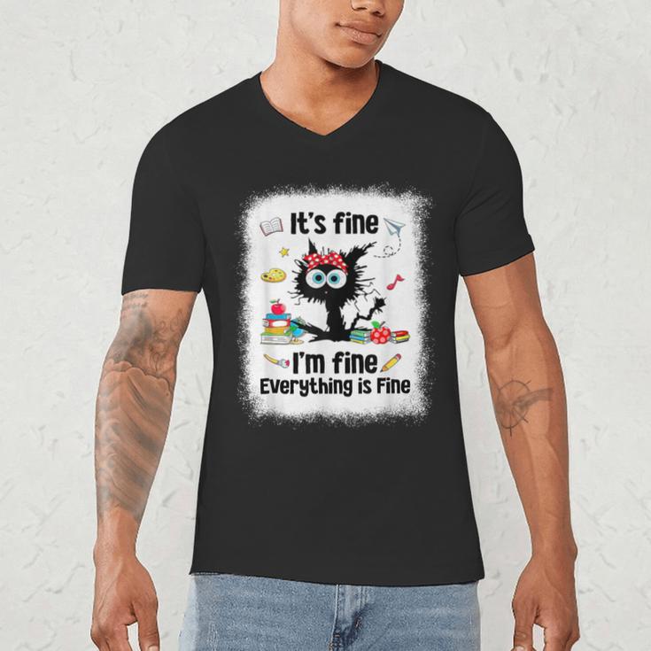 Cat It's Fine I'm Fine Everything Is Fine Teacher Life Men's V-Neck T-Shirt, novelty gifts, funny gifts Cat It's Fine I'm Fine Everything Is Fine Teacher Life Men's V-Neck T-Shirt, novelty gifts, funny gifts