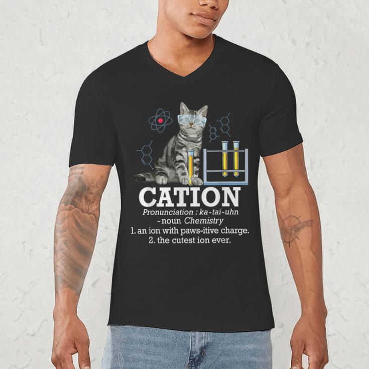 Cation Chemistry Humor Science Teacher Cat Pun Men's V-Neck T-Shirt, novelty gifts, funny gifts